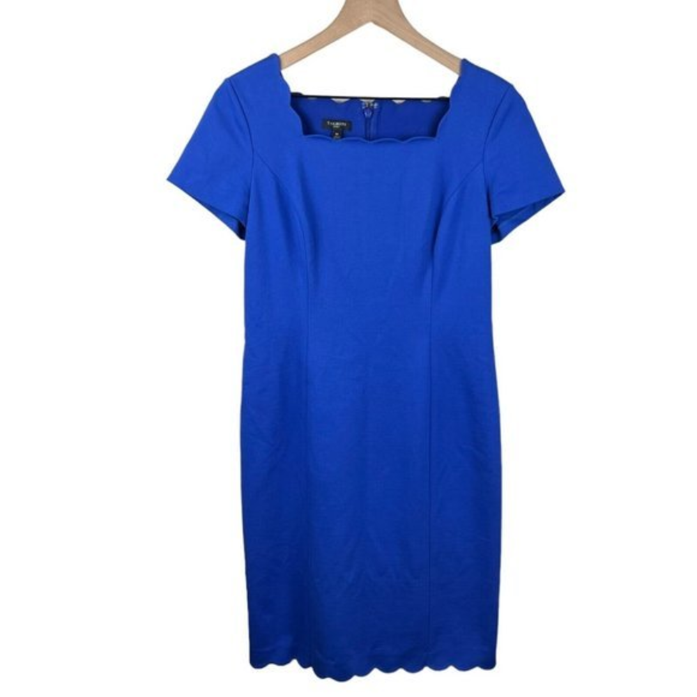 Talbots Womens Square‎ Neck Scalloped Hem Short Sleeve Sheath Dress 6 Petite